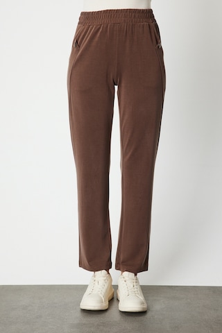 On Kadın Cebi Düğme Detaylı Eşofman Altı 66107 Kahverengi Kahverengi