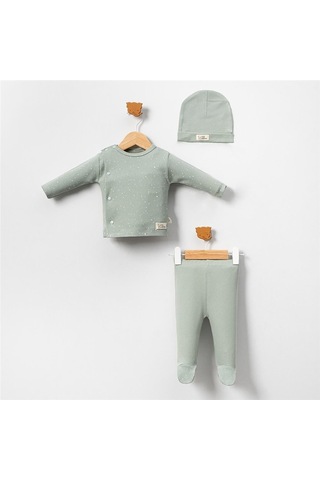 Ürünya Unisex Bebek Pamuklu Şapkalı 3'lü Takım Yeşil