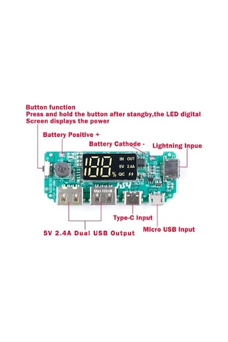 Powerbank Çift Usb 5v 2.4a Ledli Micro Usb Ve Type-c Modülü