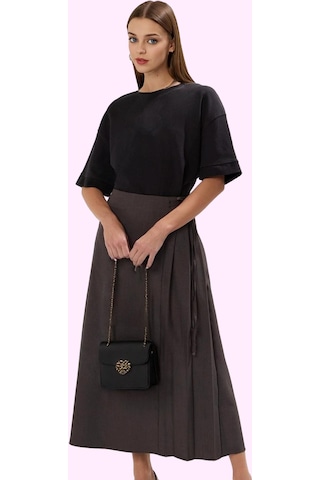 Frm Kadın A Line Maxi Etek 100% Polyester Dokuma Kumaş Ramadan Koleks Antrasit