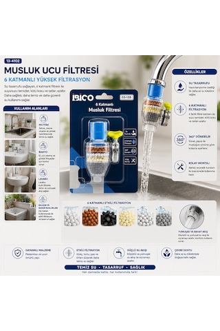 12 Adet Musluk Ucu Filtresi 6 Katmanlı - Taşlı 360 16-19mm Tüm Musluklara Uyum Kireçlenme Yapmaz 4741