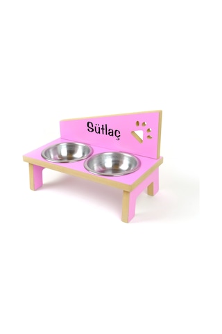 Realwood Özel İsimli Çelik Kaseli Kedi Köpek Mama Kabı Stantı 800 ML