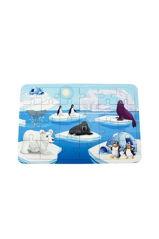 Ahşap Kutup Hayvanları Puzzle - Bebekleri İçin Puzzle - Ahşap Yapboz Oyuncak - Oyuncak Yap-boz - 24 1 Adet