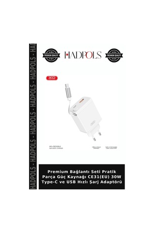 Premium Bağlantı Seti Pratik Parça Güç Kaynağı Ce31 Eu 30w Type-c Ve Usb Hızlı Şarj Adaptörü