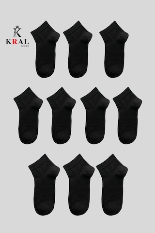 Kral Socks Kadın - Erkek 10 Çift Düz Desen Ekonomik Bilek Boy Patik Çorap Siyah