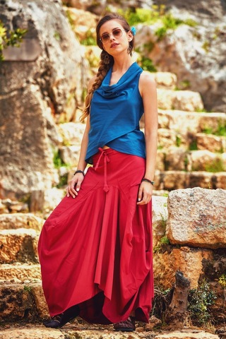 Beli Bağcıklı Cep Detaylı Şalvar Uzun Etek