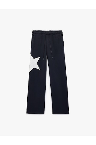 Koton Cep Detaylı Beli Bağcıklı Yıldız Aplikeli Oversize Geniş Paça Eşofman Altı Lacivert 6sal40051ık