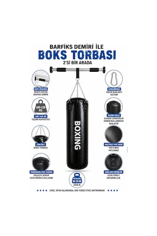 Spor Byfit 70 Cm x 25 Cm Boks Kum Torbası Ve Barfiks Demiri Siyah