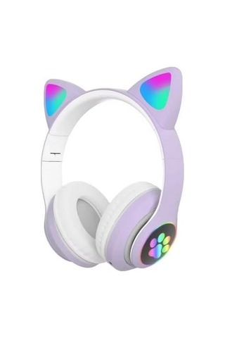 H10 Cat Kedili Led Işıklı Kafaüstü Bluetooth Kulaklık Lila Mor