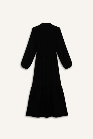 DeFacto Gömlek Yaka Basic Düz Düğmeli Beli Büzgülü Uzun Kollu Maxi Elbise D5851AX25SPBK81