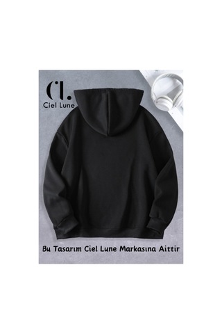 Ciel Lune Nevermind Unisex Kadın Erkek Özel Tasarım Baskılı Kapşonlu Sweatshirt Siyah Siyah