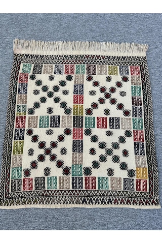 Burak Halı El Dokuması Dekoratif Kilim Yün Kilim Çok Renkli 80 x 93 CM