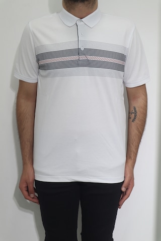 Santa Dmctekstil Erkek Desenli Spor Kesim Rahat Kalıp Polo Yaka Düğme Kapamalı T-shirt Beyaz