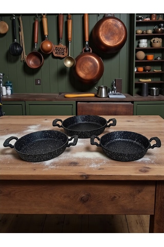 Mybru Döküm Omlet Tava 3'lü Set 18-20-22 Cm Siyah