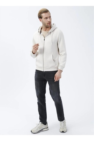 Süvari Kapüşonlu Fermuarlı Yaka Regular Kalıp Düz Ekru Sweatshirt Ekru