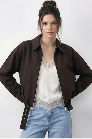 Shade Kadın Oversize Kemer Detaylı Fermuarlı Astarlı Denim Bomber Ceket 2917 60286040 - Kahverengi