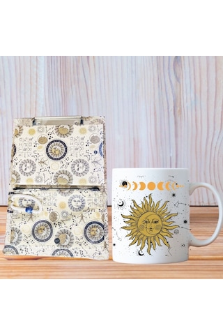 Astroloji Temalı Sekreterlik Defter, Kalemlik Ve Kupa Bardak - 3'lü Ofis Kırtasiye Seti