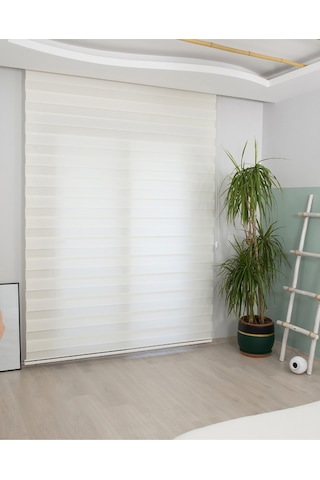 İncilifehome İcl781 Mikro Pliseli Zebra Stor Perde Krem Alüminyum Kasalı Krem