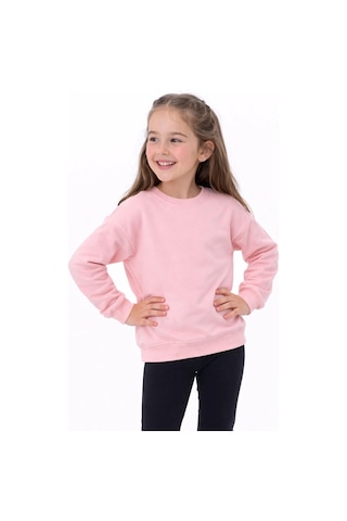 Zuzunga Kız Çocuk Basic Düz Pudra Renk Fırçalı Pamuk Sweatshirt