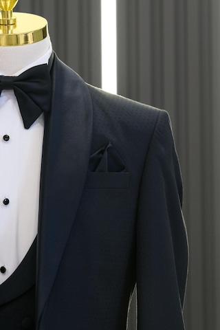 Slimfit Armürlü Şal Yaka Yelekli Papyonlu Smokin Takım Elbise 001
