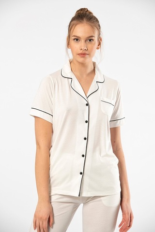 Türen 3368 Kadın Kısa Kollu Gömlek Yaka Pijama Takım-ekru Ekru