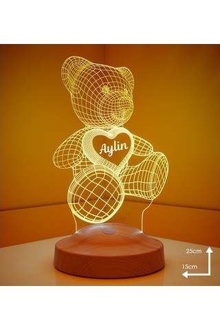 3D Led Lamba 3 Boyutlu Ayı Teddy Kişiye Özel Hediye Gecelambası
