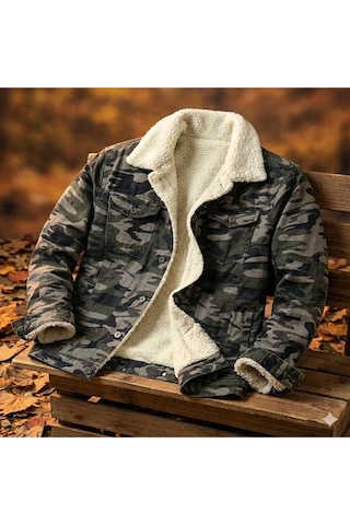 Alaska The Last Frontier Lion R İçi Kürklü Kamuflaj Desenli Denim Kumaş Kot Ceket