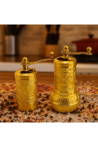 Motifli Baharat Değirmeni Sarı Renk 2 Li Set Top Küpe Hediyeli