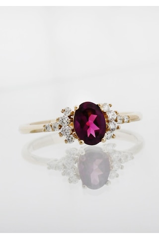 Oval Rhodolite Pırlanta Tektaş Yüzük