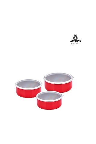 6 Parça Crispella 14-16-18 Cm Emaye Saklama Kabı Seti Kırmızı Kırmızı