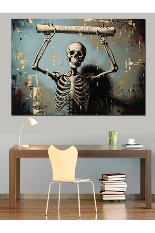 Ahşap Tablo Barfiks Çeken İskelet Sanat Eseri