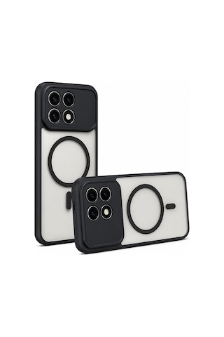 Xiaomi Poco F8 Pro Kılıf Magsafe Şarj Özellikli Kamera Korumalı Arkası Buzlu Şeffaf Lunex Kapak Siyah