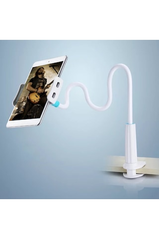 Padalink Mobil Ve Tablet Tutucu 3.5-10.5 İnç - Dijital Akış, Online Dersler, Video İzleme İçin Sabit Spiralli Silikon Klipsli Masaüstü/anahtar Üstü Tutucu Mavi-beyaz
