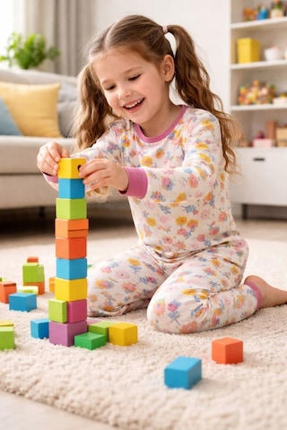 Kız Çocuk Flower Desenli 8 - 13 Yaş Pijama Takımı Krem