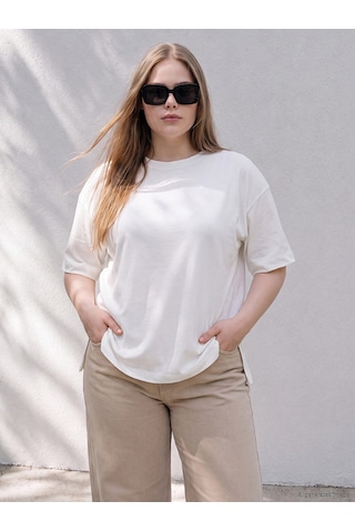 Lcw Curve Beyaz Büyük Beden %100 Pamuklu Oversize Kadın Tişört