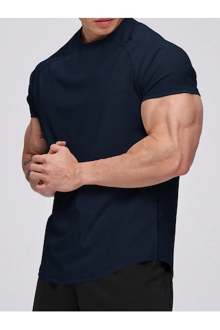 Genius Store Erkek Spor Tişört Running Sports Gym Reglan Oval Kesim Penye T-shirt Ovalt-shirt Lacivert