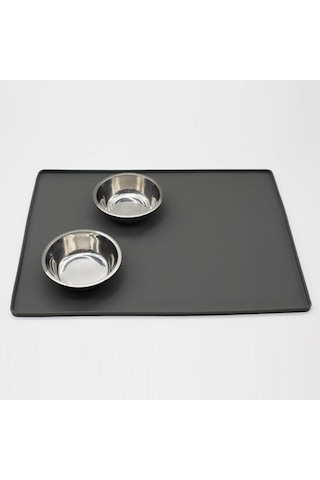Su Geçirmez Evcil Hayvan Mama Matı Büyük Silikon Evcil Hayvan Mama Kabı Pedi Yükseltilmiş Kenarlı Gri