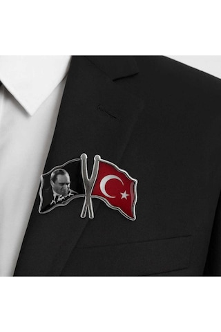 Türk Bayrağı Atatürk Bayrak Sembol Rozet Gümüş 1 Adet Gri