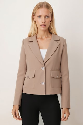 Armonika Kadın Vizon Erkek Yaka Kare Cepli Astarlı Crop Ceket Arm-26k001026