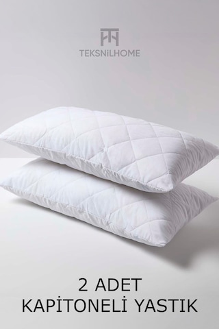 Yumuşak 2 Adet Kapitone Yastık 800 Gram Fermuarlı Yastık Kılıflı 50 X 70 Cm Beyaz