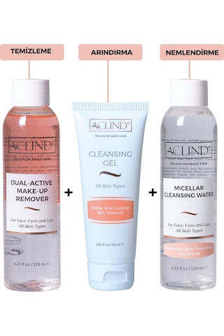 Aclind Cleansing Gel 75 ML + Dual-Active Make-Up Remover 125 ML + Micellar Cleansing Water 125 ML