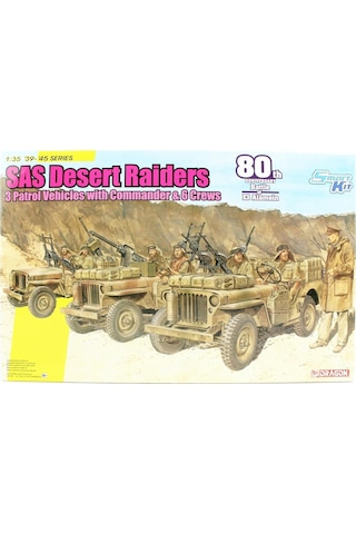 Dragon 6931 1/35 Ölçek, Cip 3 Adet , Sas Çöl Komandoları 3 Adet Ve Komutanları Plastik Model Kit Seti-51535