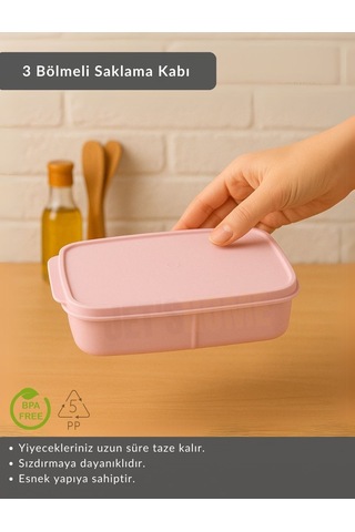 Jet's Home 3 Bölmeli Saklama Kabı Bpa Free Beslenme Kabı Hava Almaz Kab Pembe 1500 Ml Pembe