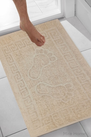 2 Li Ayak İzli Banyo Ayak Havlusu %100 Pamuklu Renkli 50x70 Cm Menom Kahve