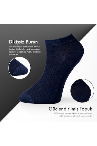 Lion Monroe Saf Bambu Erkek Patik Düz Kısa Lacivert Çorap Dikişsiz Premium Kutulu 6'lı L5952aznp Softaura