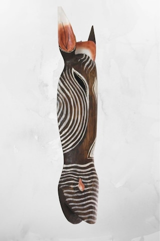 Ahşap Otantik Mask Ince Çızgılı Zebra 50cm Duvar Süsü Dekoratif Maske