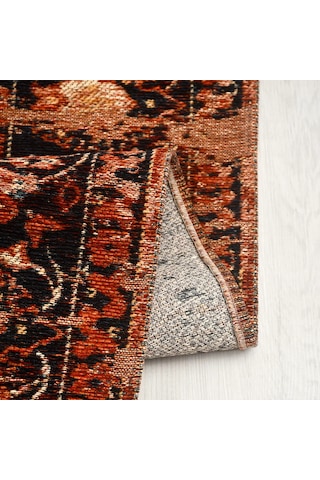Narhan Nostaljik Kilim Saçaklı Robot Süpürge Uyumlu Oturma Odası Salon Kolay Temizlenebilir Akrilik Pamuk Halı Kiremit / Siyah