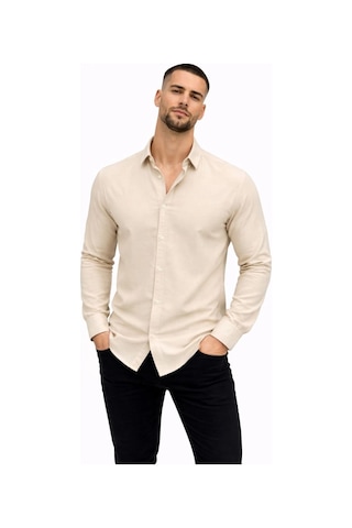 Wear Vexel Erkek Keten Kumaş Uzun Kollu Regular Fit Gömlek - Bej Çok Renkli