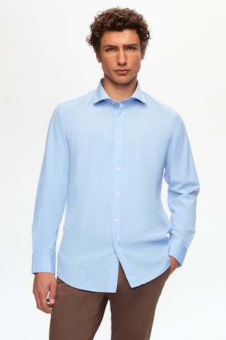 D'S Damat Ds Damat Slim Fit Mavi Italyan Yaka Dar Kesim Klasik Kravatlık Uzun Kollu Kolay Ütülenebilir Nefes 2HF02ORT5185 Mavi