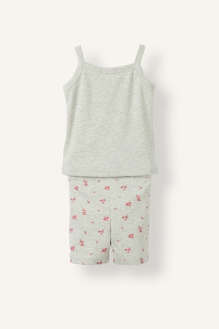 Defacto Çiçek Nakışlı Fitilli Kaşkorse Askılı Üst Şortlu 2li Pijama Takımı Kız Bebek I0403a526hsgr28 Gri-gr28